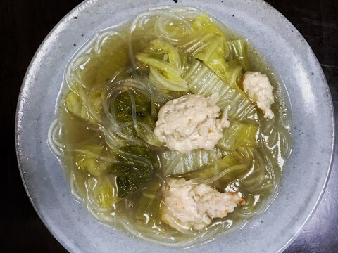 鶏団子と白菜のはるさめスープ